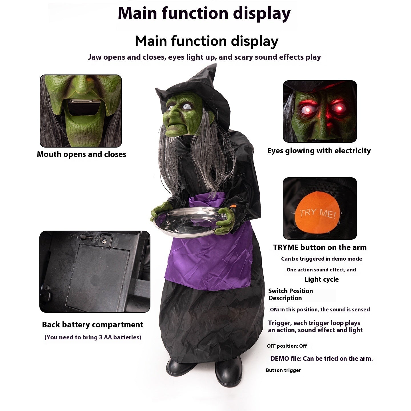 Halloween End Plate Witch Electric Voice-activated Induction Decoration Ornaments